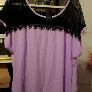 Torrid Top Blouse, Lavendar/Black Lace